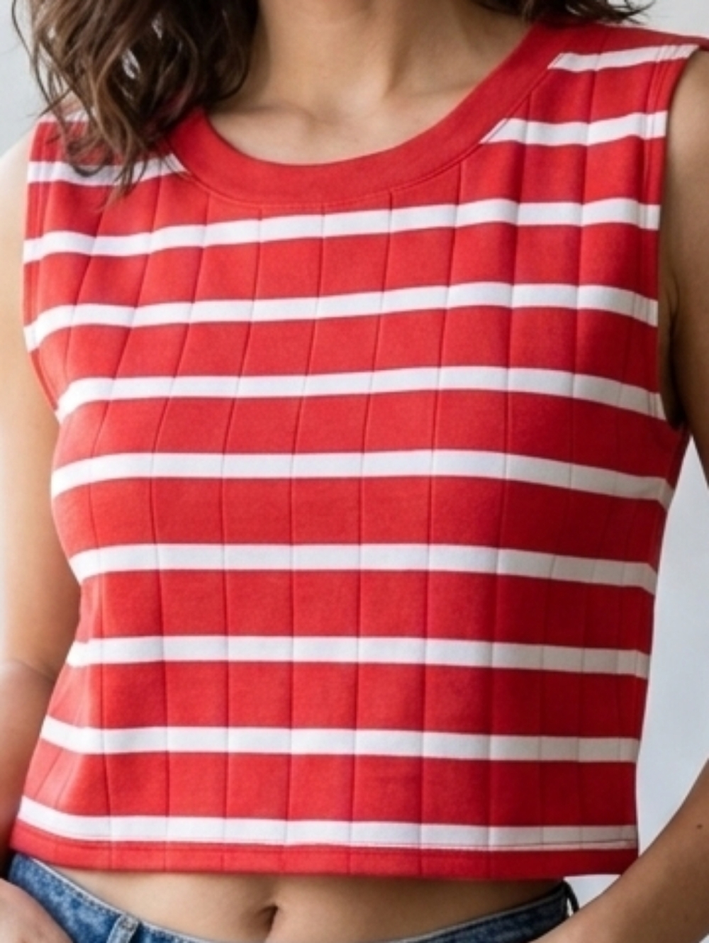Vibrant Red and White Striped Crop Top #209